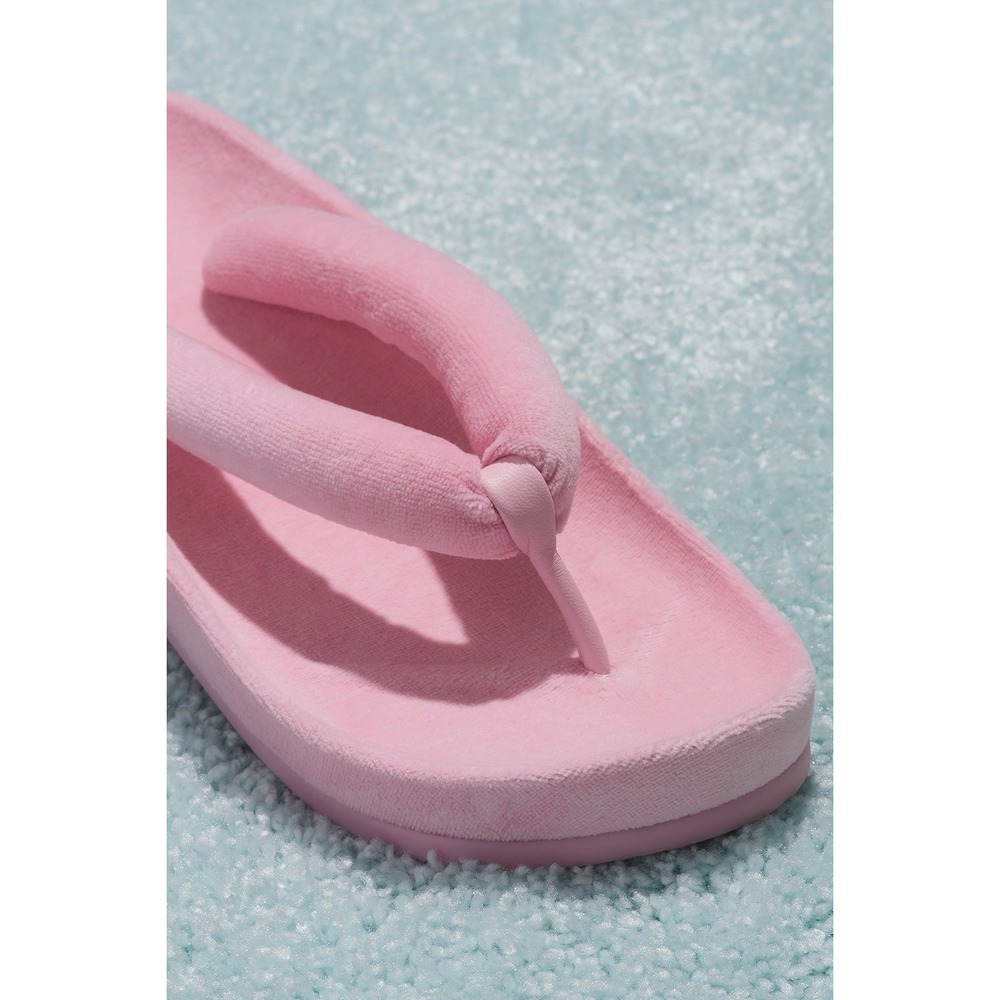NWT Frankie's Bikinis Baby Pink Puffer Padded Flip Flops Terry Cloth Sandals 39